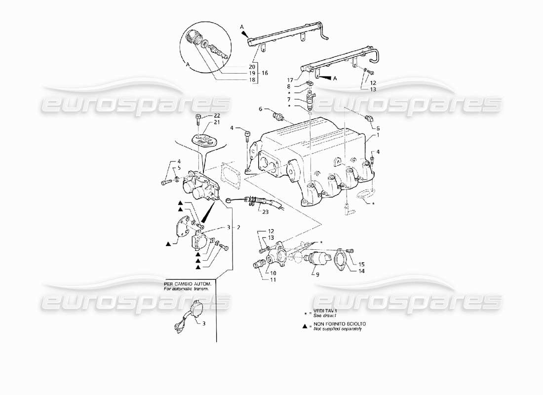 Maserati QTP V8 (1998) Intake Manifold and Injection System (LHD) Parts Diagram