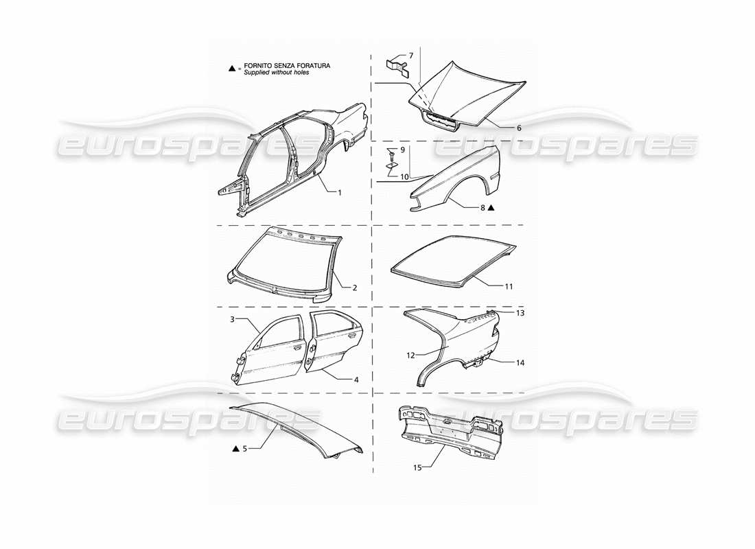 Maserati QTP V8 (1998) Body Shell: Outer Panels (RHD) Part Diagram