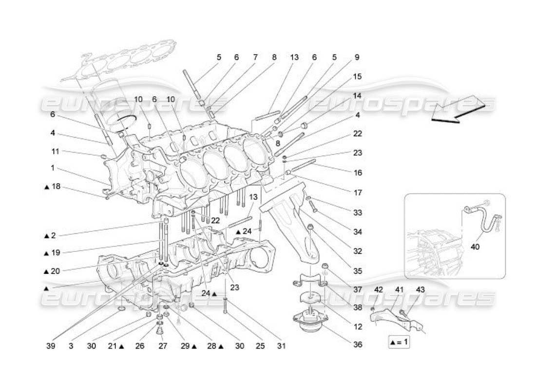 Maserati QTP. (2005) 4.2 crankcase Part Diagram