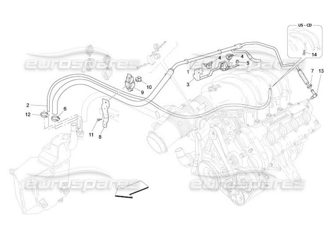 Maserati QTP. (2005) 4.2 oil vapour recirculation system Part Diagram