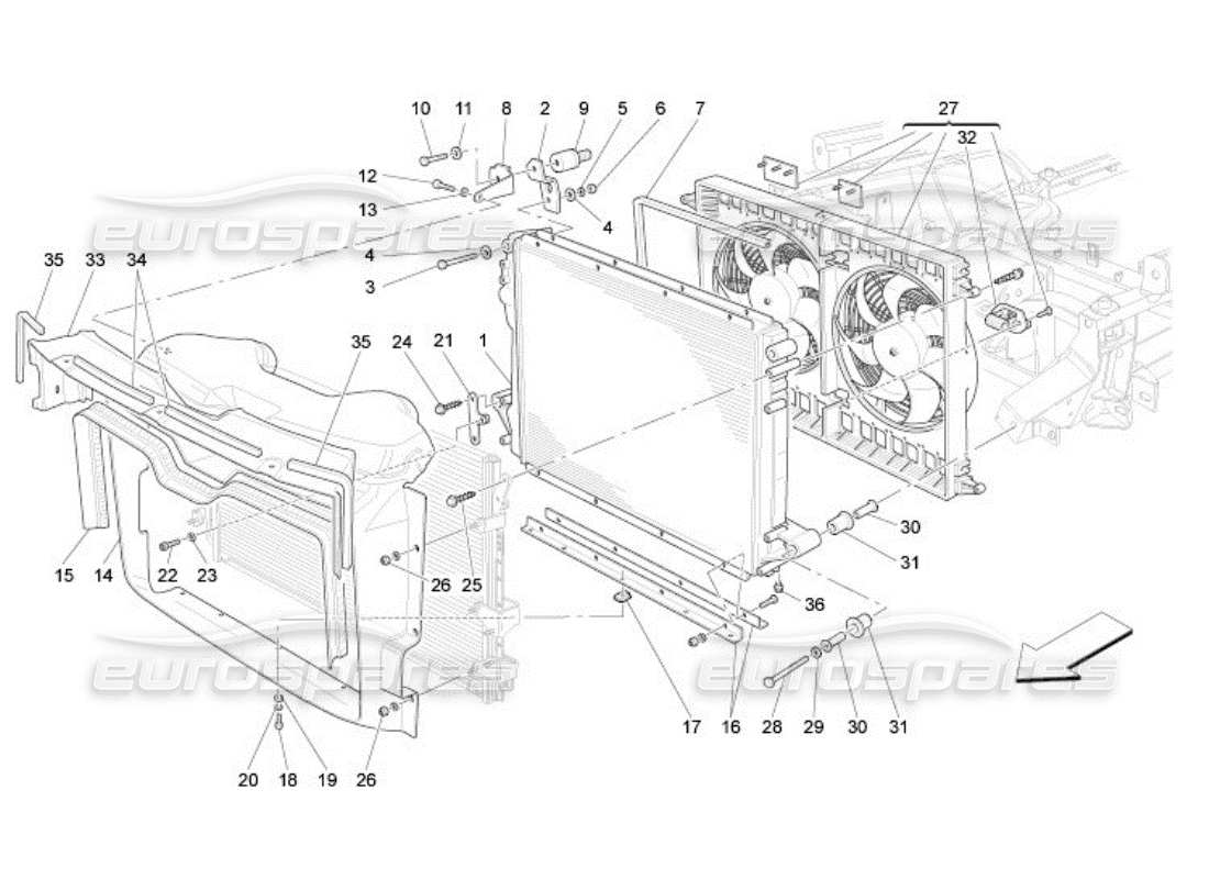Maserati QTP. (2005) 4.2 cooling: air radiators and ducts Part Diagram