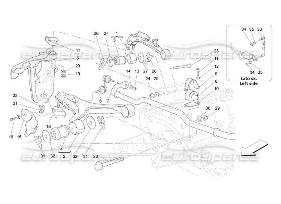 Maserati QTP. (2005) 4.2 Front Suspension Part Diagram