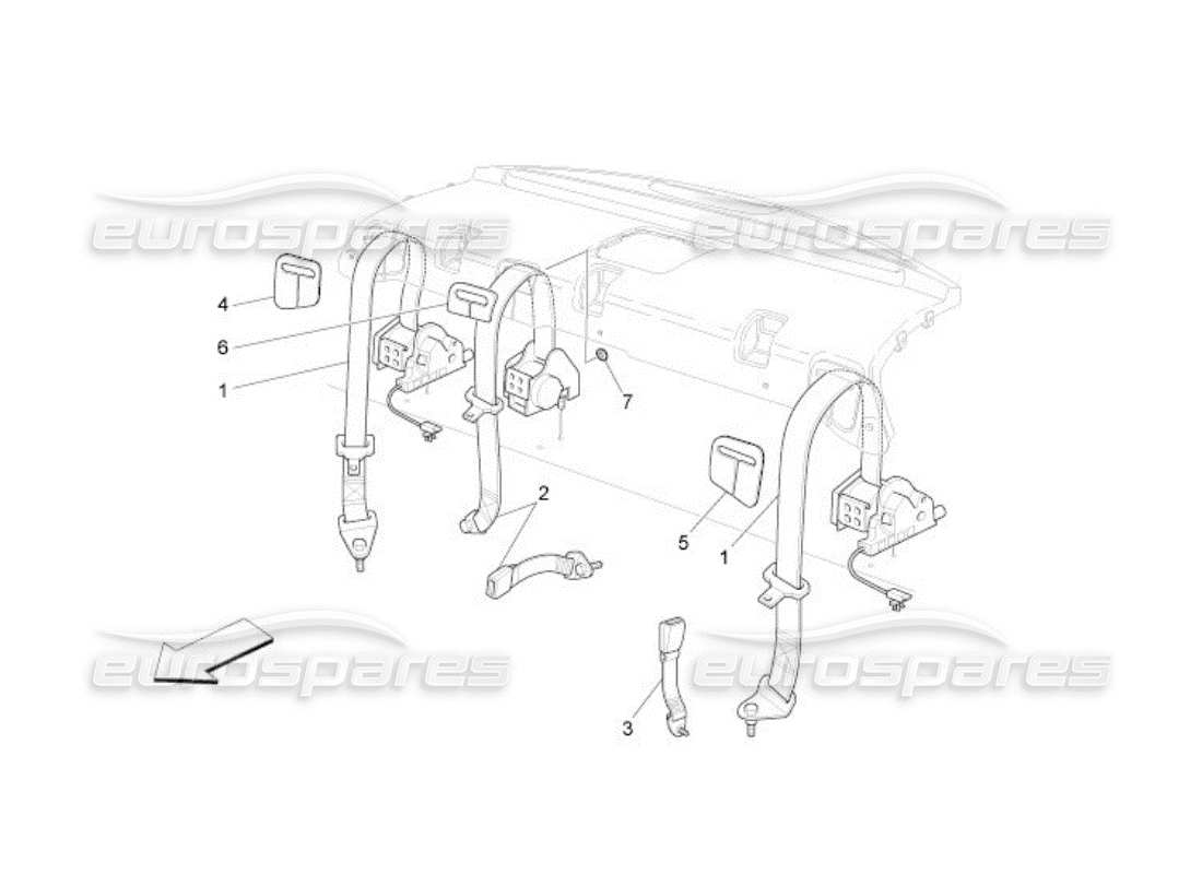 Maserati QTP. (2005) 4.2 REAR SEAT BELTS Part Diagram