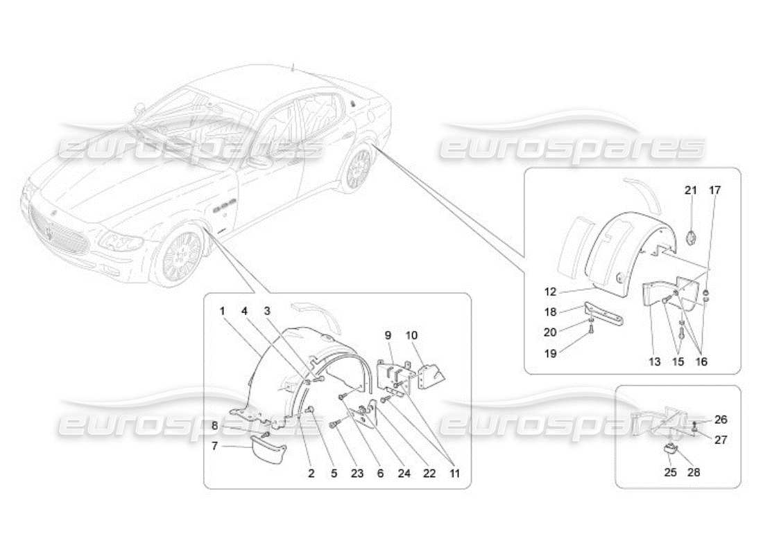 Maserati QTP. (2005) 4.2 WHEELHOUSE AND LIDS Part Diagram