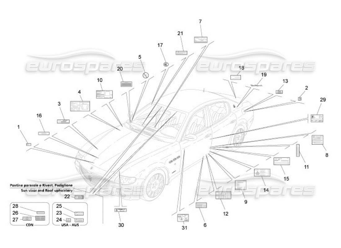 Maserati QTP. (2005) 4.2 STICKERS AND LABELS Part Diagram
