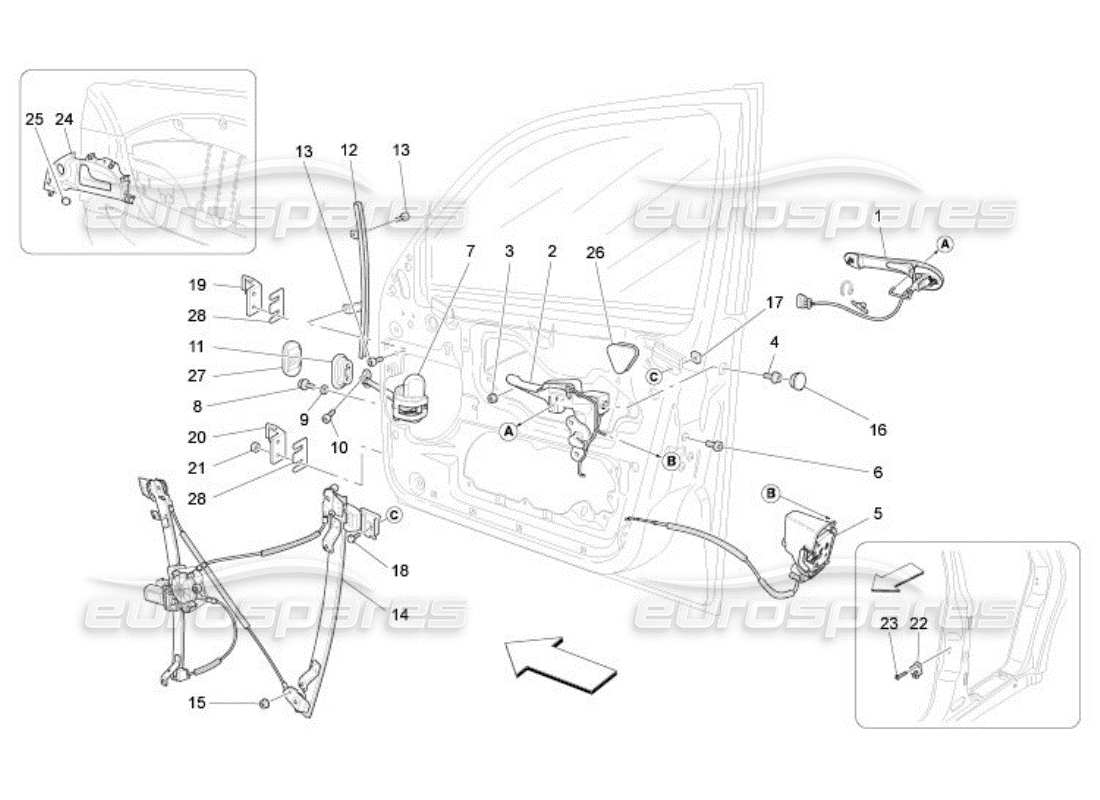 Maserati QTP. (2005) 4.2 front doors: mechanisms Part Diagram