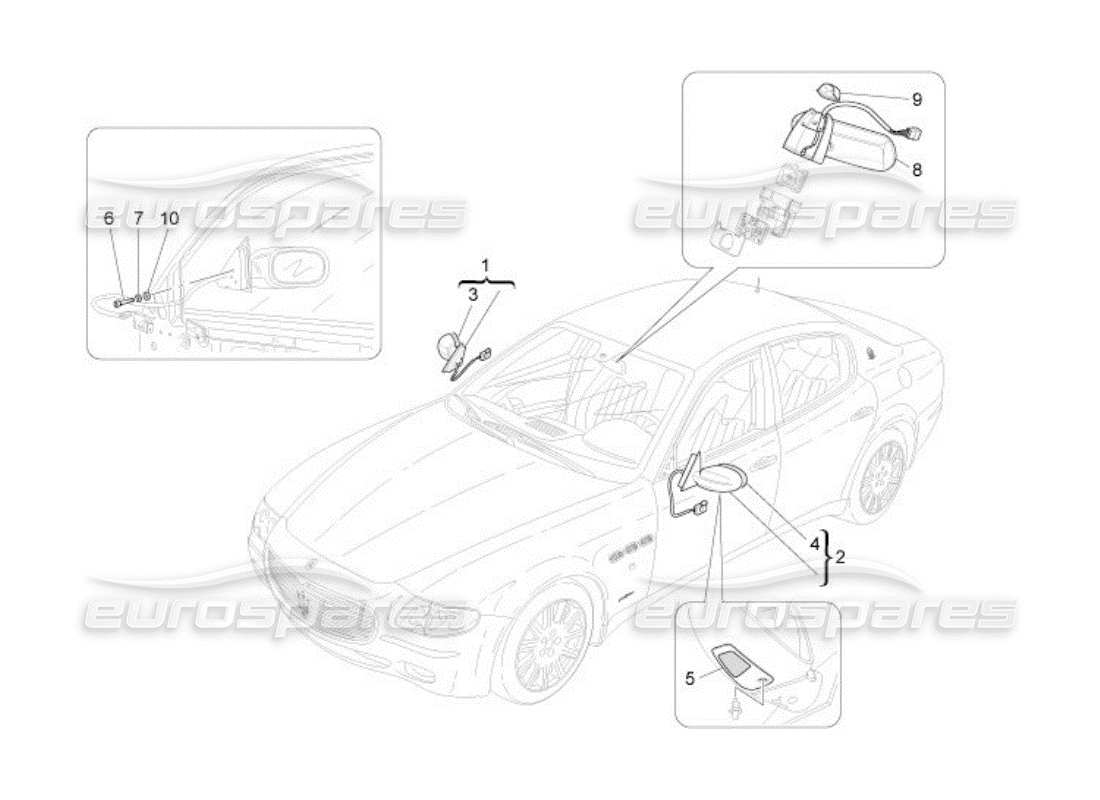 Maserati QTP. (2005) 4.2 internal and external rear-view mirrors Parts Diagram