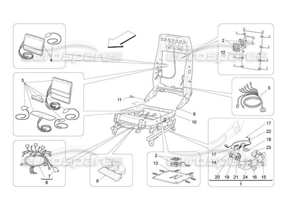 Maserati QTP. (2005) 4.2 front seats: mechanics and electronics Part Diagram