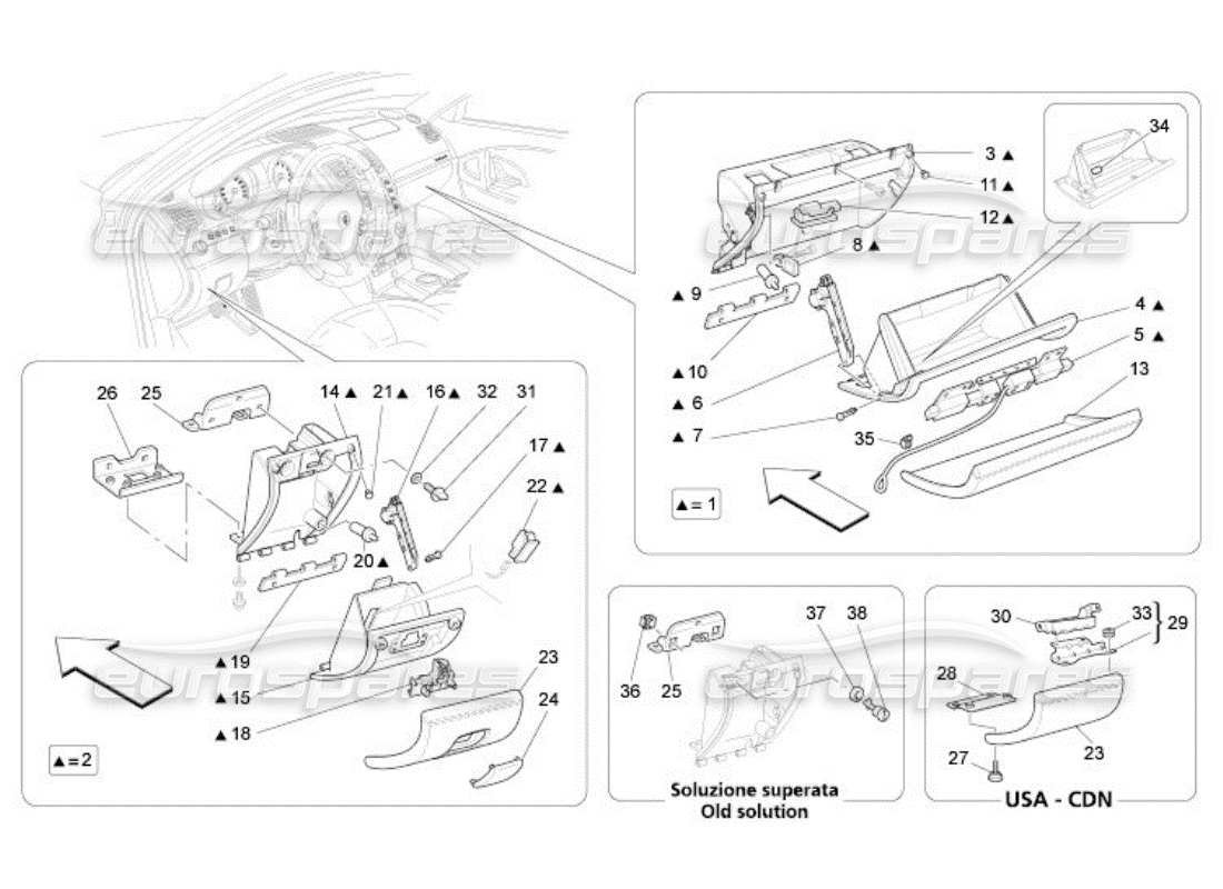 Maserati QTP. (2005) 4.2 glove compartments Part Diagram