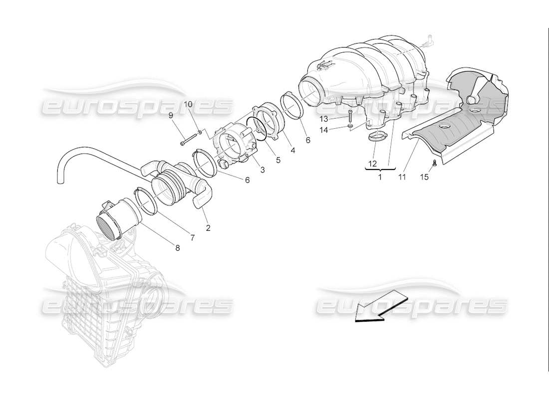Maserati QTP. (2006) 4.2 F1 intake manifold and throttle body Parts Diagram