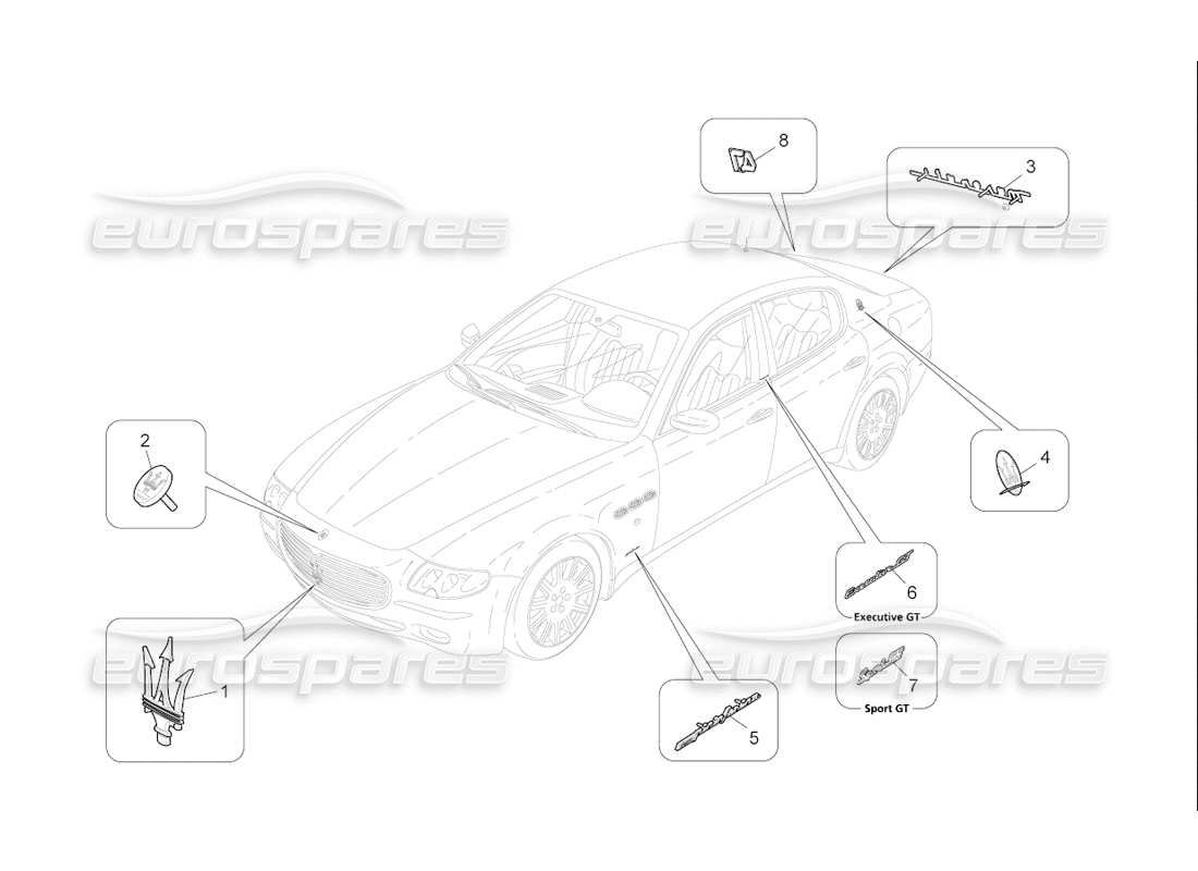 Maserati QTP. (2006) 4.2 F1 trims, brands and symbols Parts Diagram