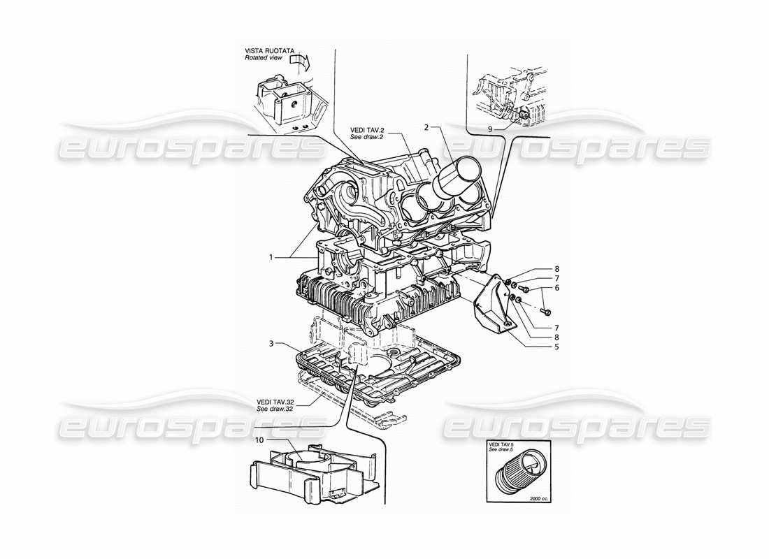 Maserati QTP V6 (1996) engine block and oil sump Parts Diagram