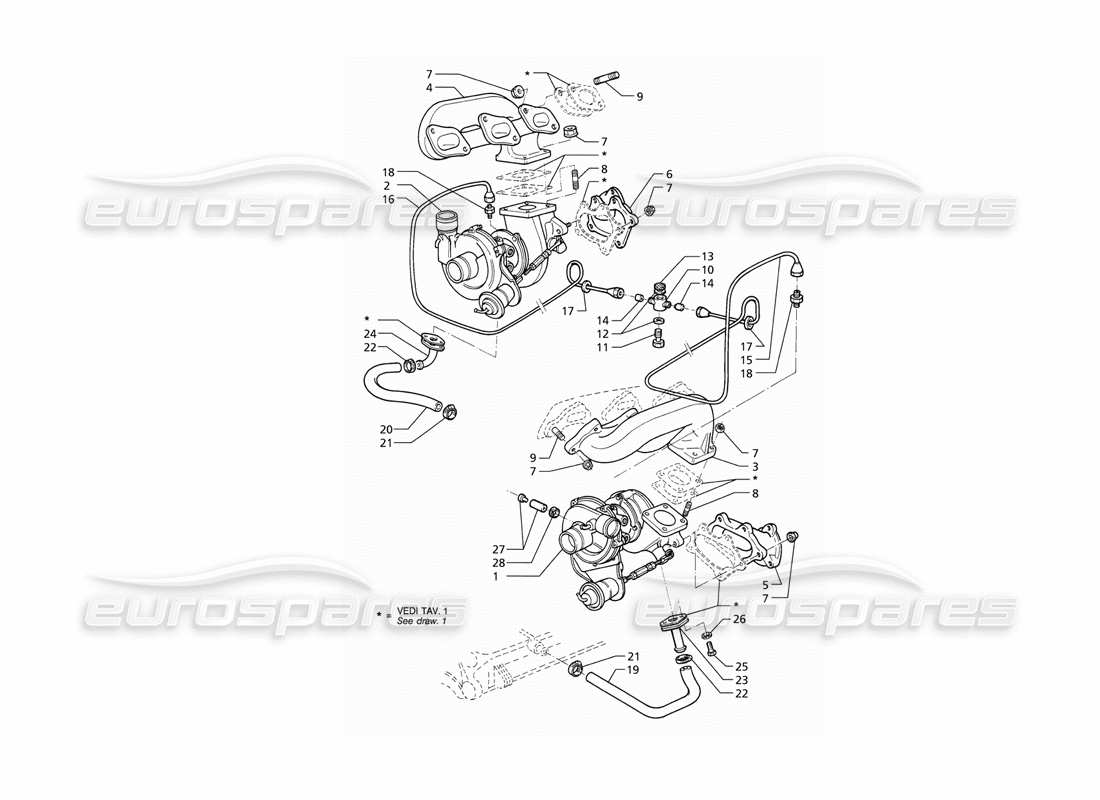 Maserati QTP V6 (1996) Lubrication Of Turboblowers and Exhaust Manifolds Parts Diagram