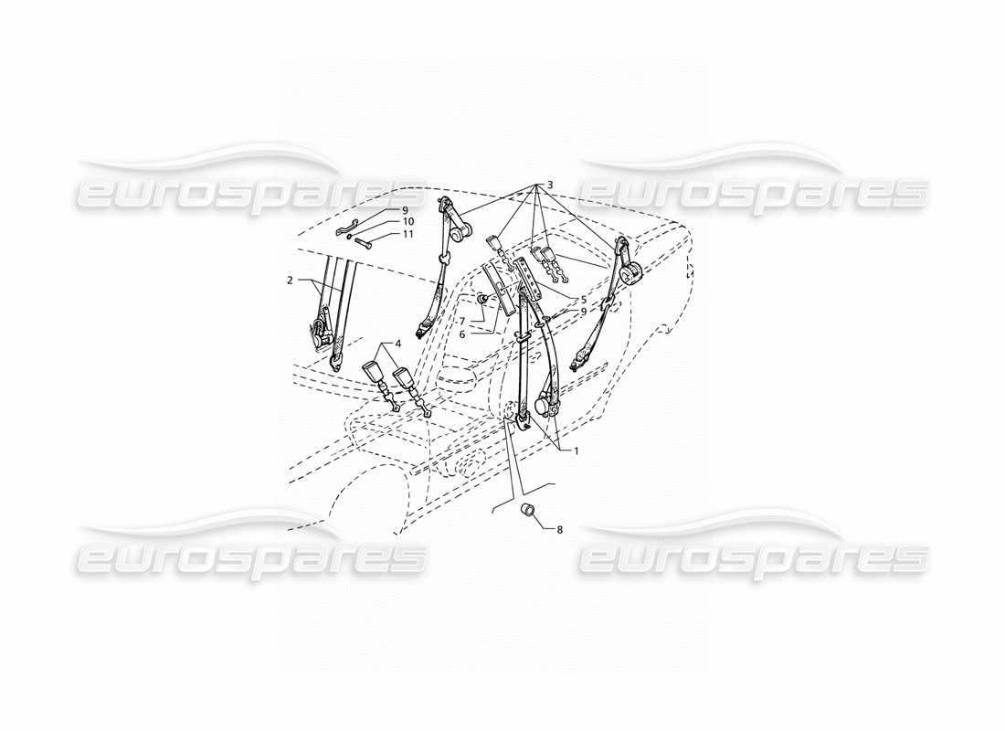 Maserati QTP V6 (1996) Seat Belts Parts Diagram