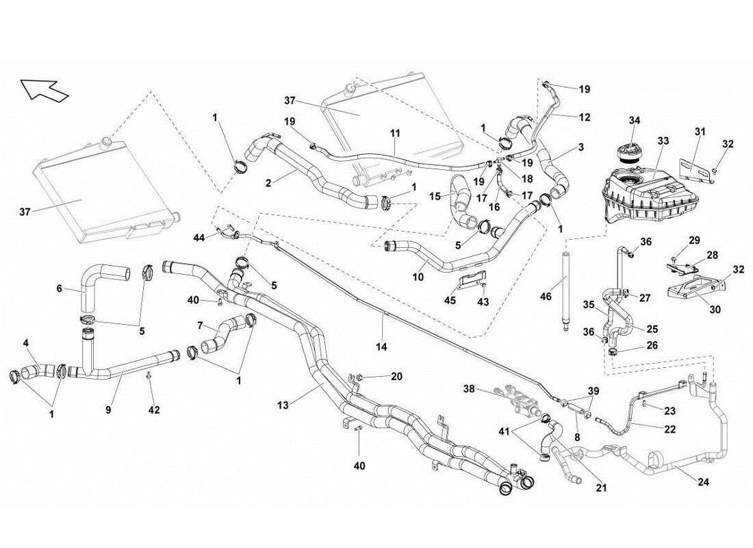 Lamborghini Gallardo LP560-4s update Water Cooling System Parts Diagram