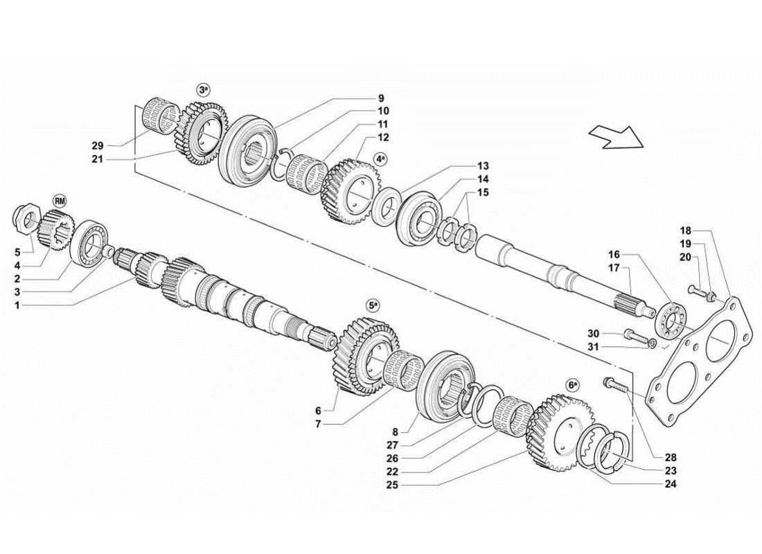 Lamborghini Gallardo LP560-4s update Main Shaft Parts Diagram