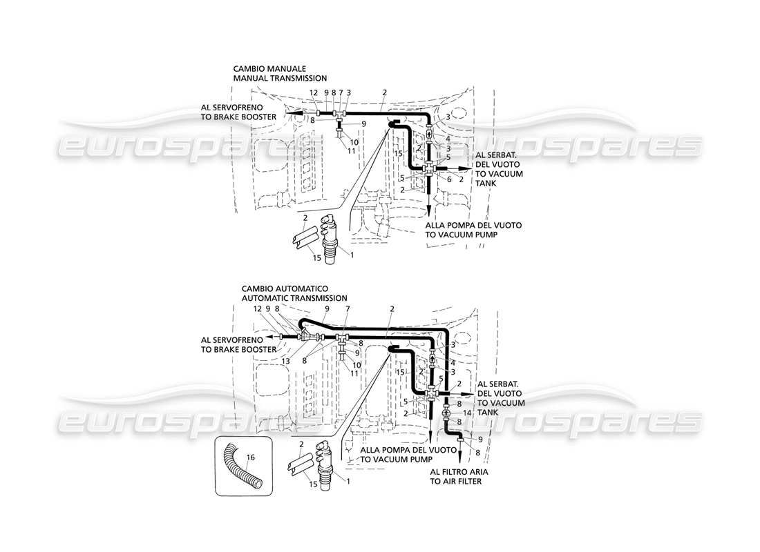 Maserati QTP V8 Evoluzione Vacuum System (RH Drive) Parts Diagram
