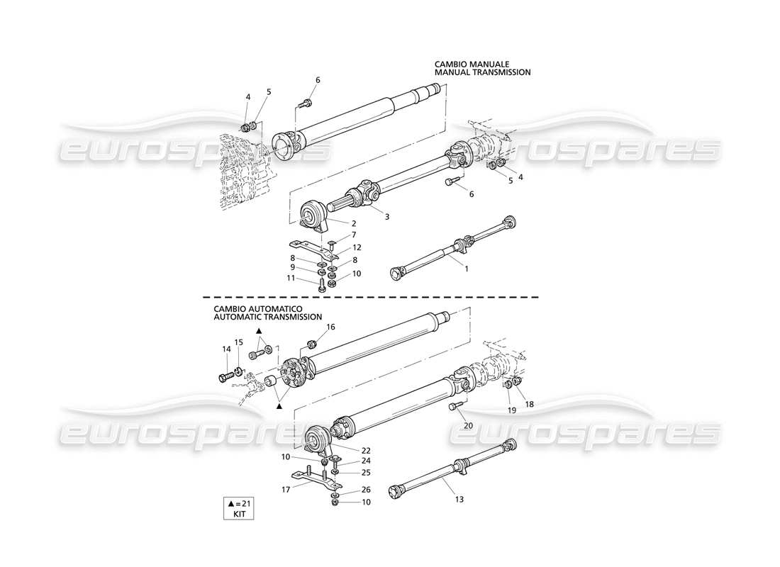 Maserati QTP V8 Evoluzione Propeller Shaft and Carrier Parts Diagram