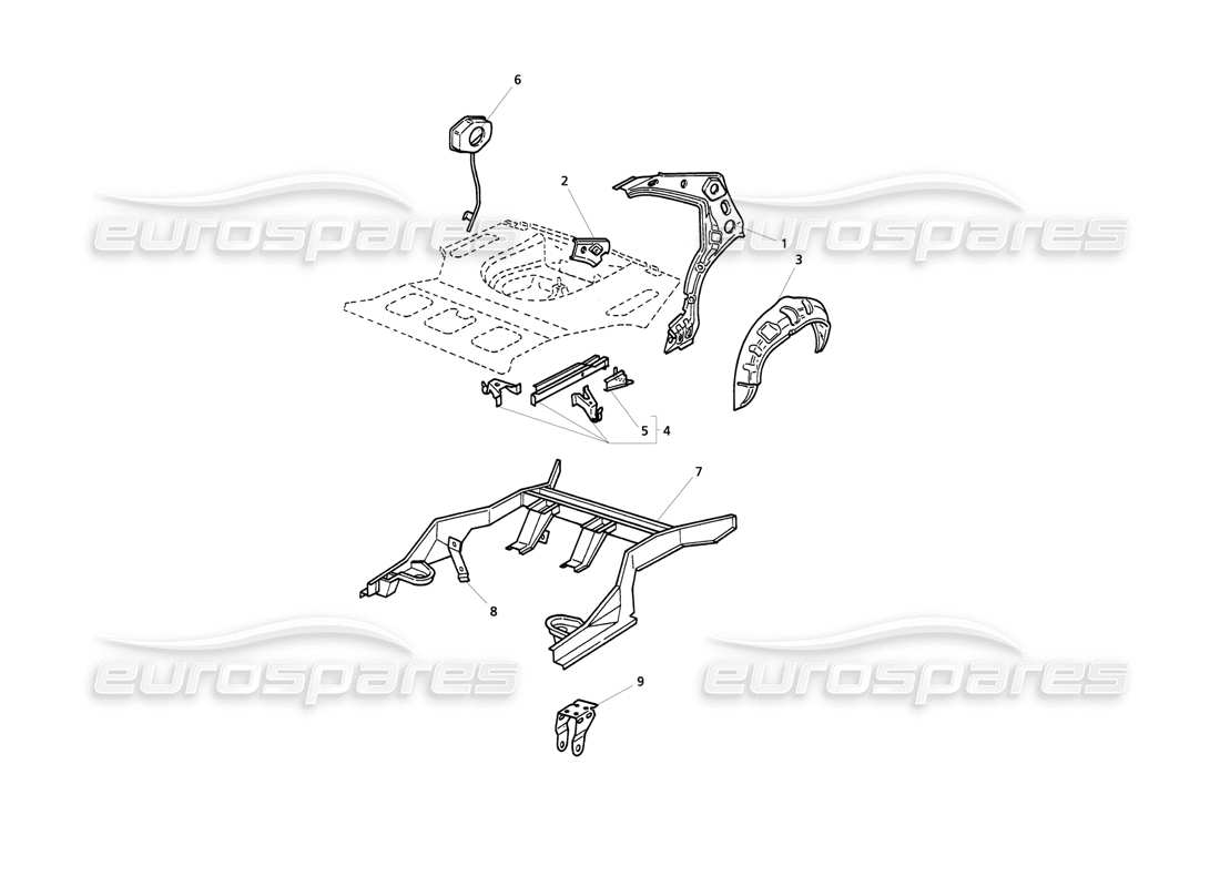 Maserati QTP V8 Evoluzione Body Shell: Rear Outer Structure Parts Diagram