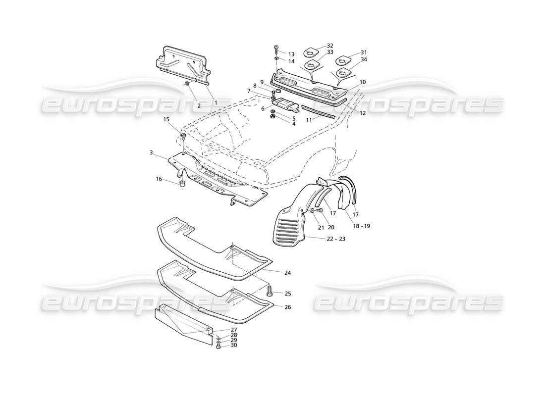 Maserati QTP V8 Evoluzione Engine Bay: Carters Parts Diagram