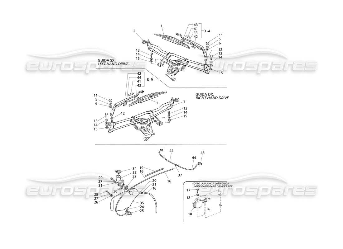 Maserati QTP V8 Evoluzione Windscreen Wiper and Washer Parts Diagram
