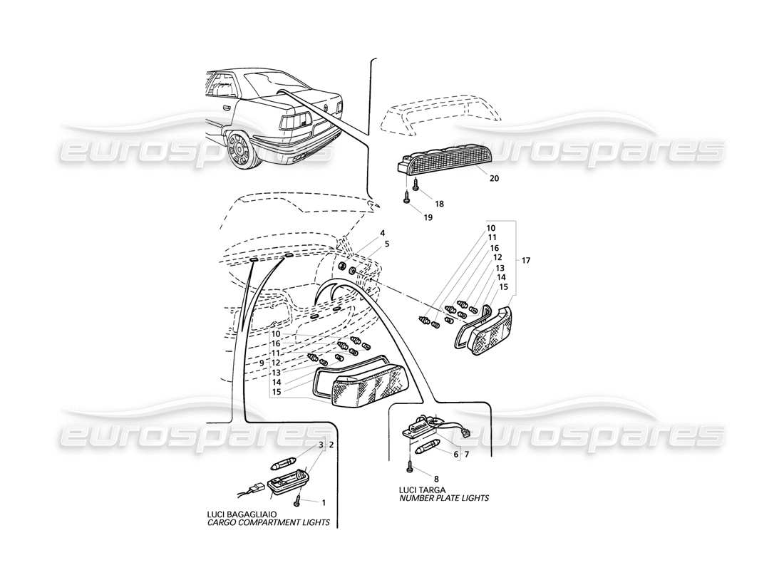 Maserati QTP V8 Evoluzione Rear Lights Parts Diagram