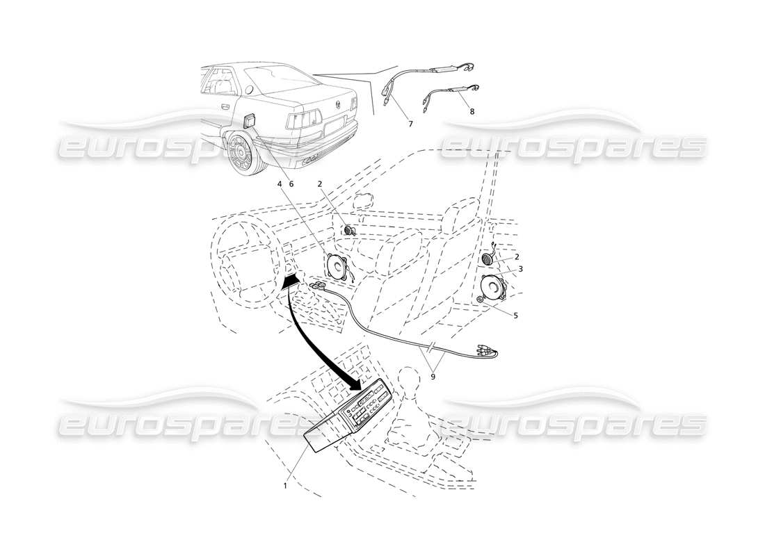 Maserati QTP V8 Evoluzione Sound Systems Parts Diagram