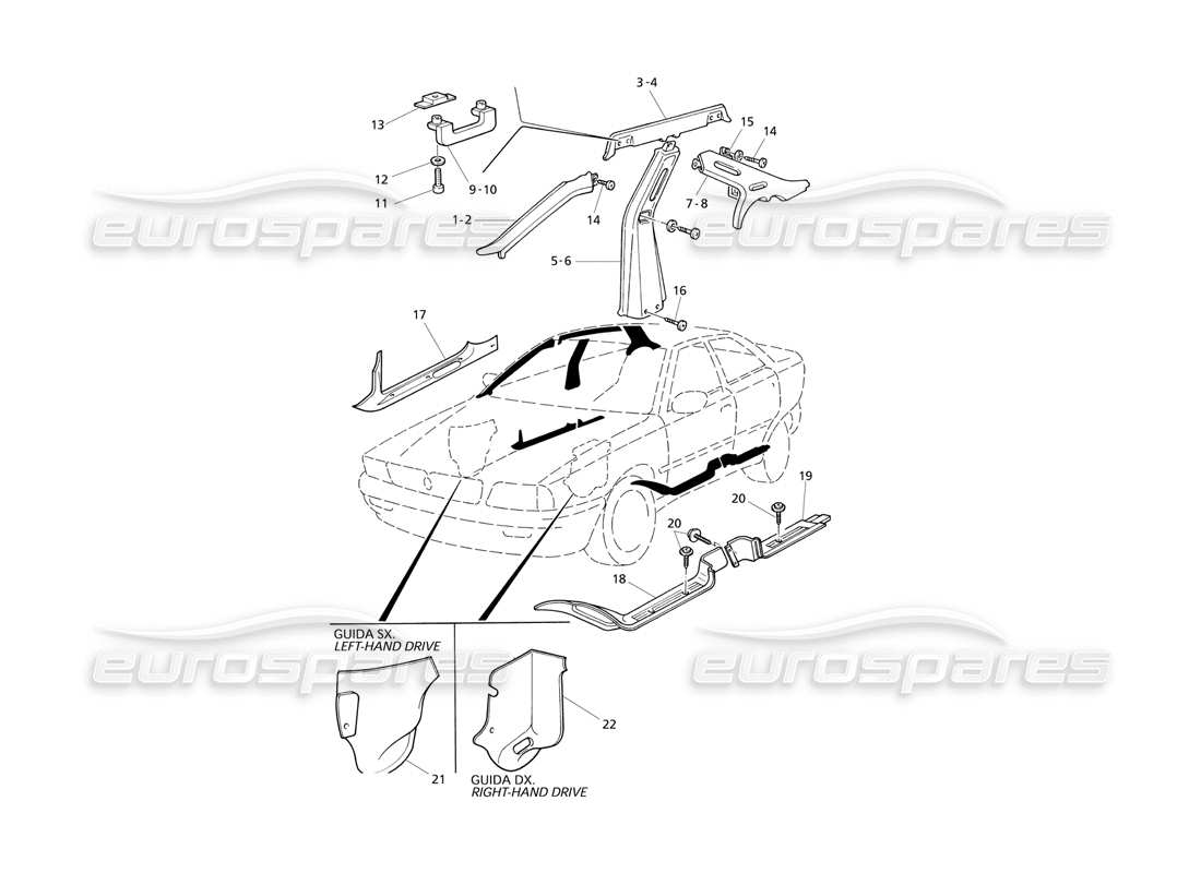 Maserati QTP V8 Evoluzione Inner Trims: Pillars Parts Diagram