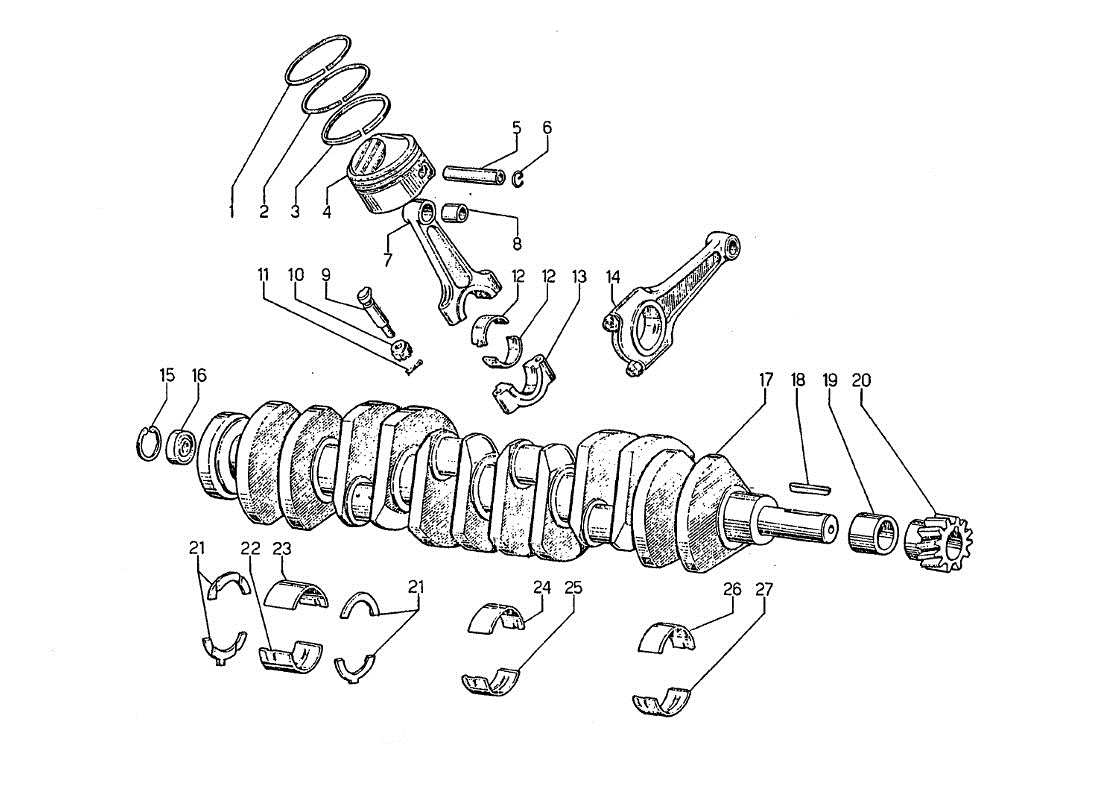 Lamborghini Jarama Crank mechanisms and crankshaft Part Diagram