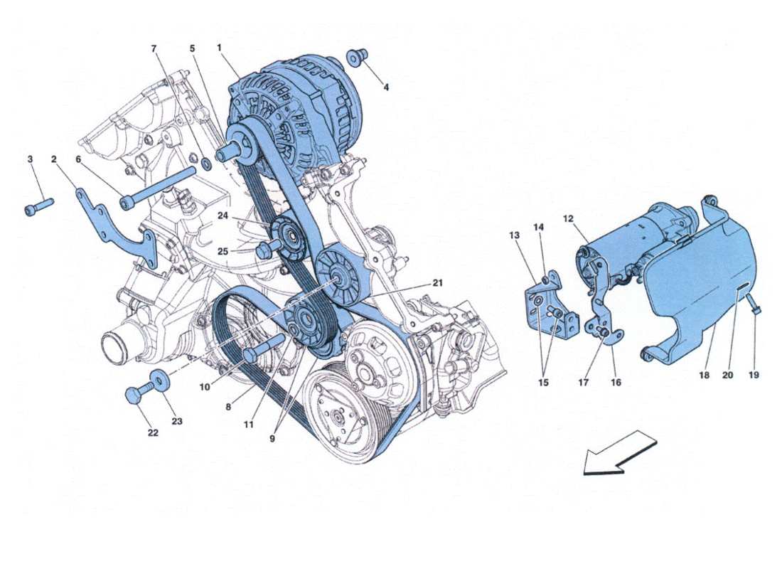 Ferrari 458 Challenge Power Generator - Starter Motor Parts Diagram