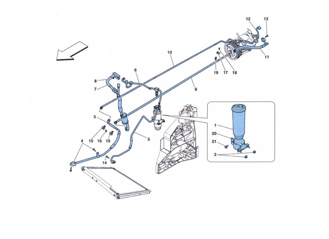 Ferrari 458 Challenge Air Conditioning Pipes Parts Diagram