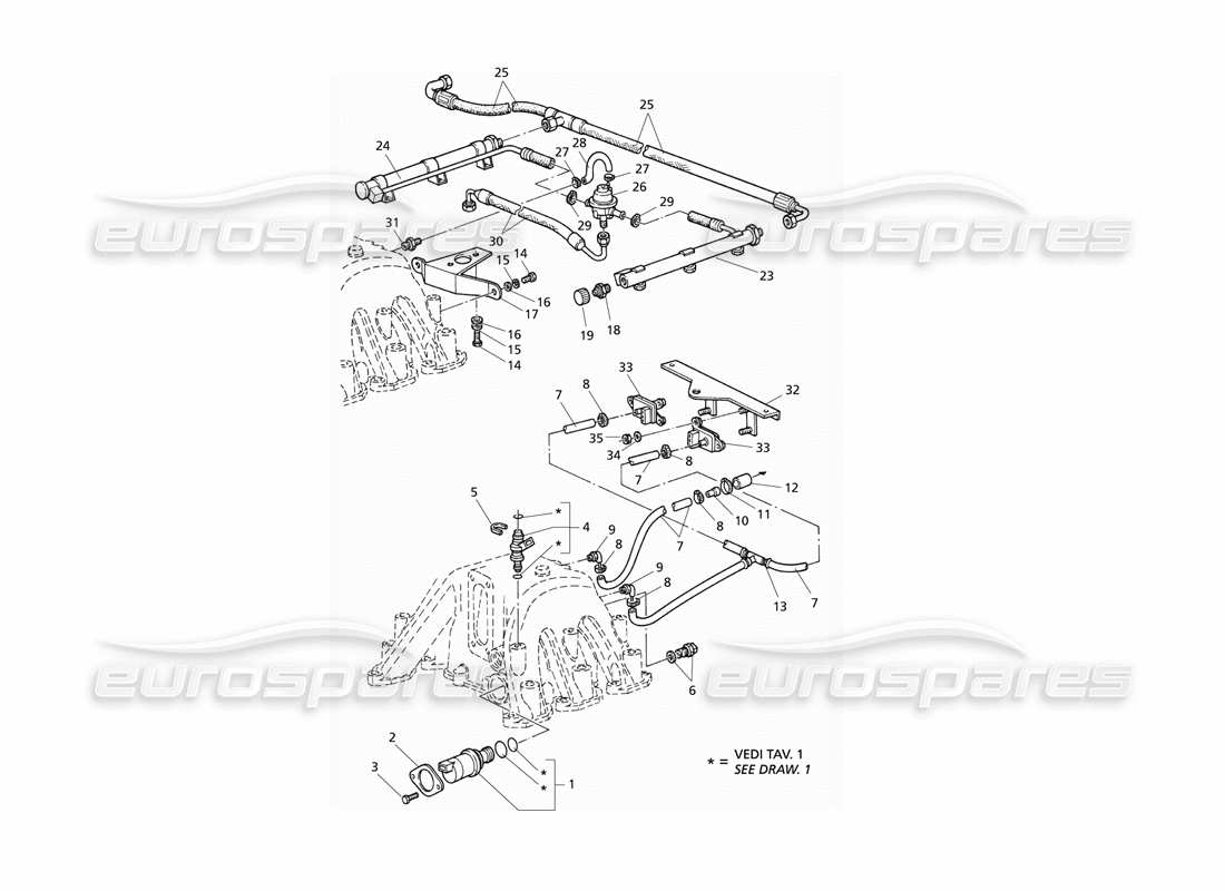 Maserati QTP V6 Evoluzione Intake Manifold and Inijection System Parts Diagram