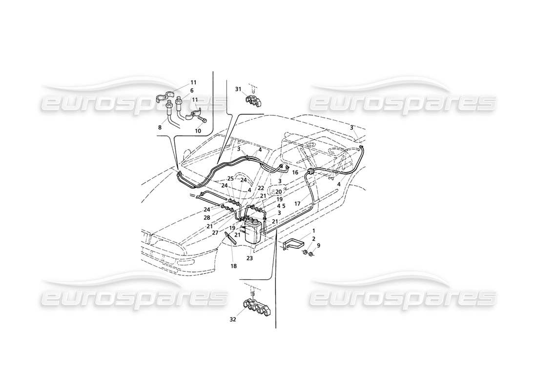 Maserati QTP V6 Evoluzione Evapor. Vapours Recovery System and Fuel Pipes Parts Diagram