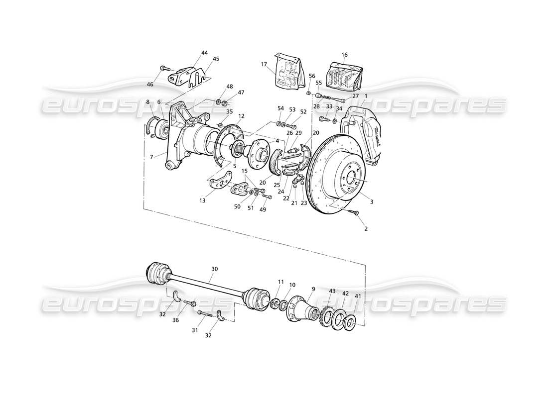 Maserati QTP V6 Evoluzione Hubs, Rear Brakes With A.B.S. and Drive Shafts Part Diagram