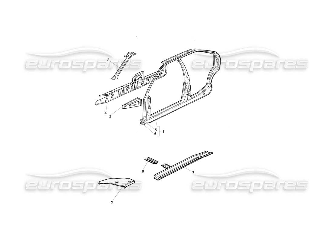Maserati QTP V6 Evoluzione Body Shell: Side Panels Parts Diagram