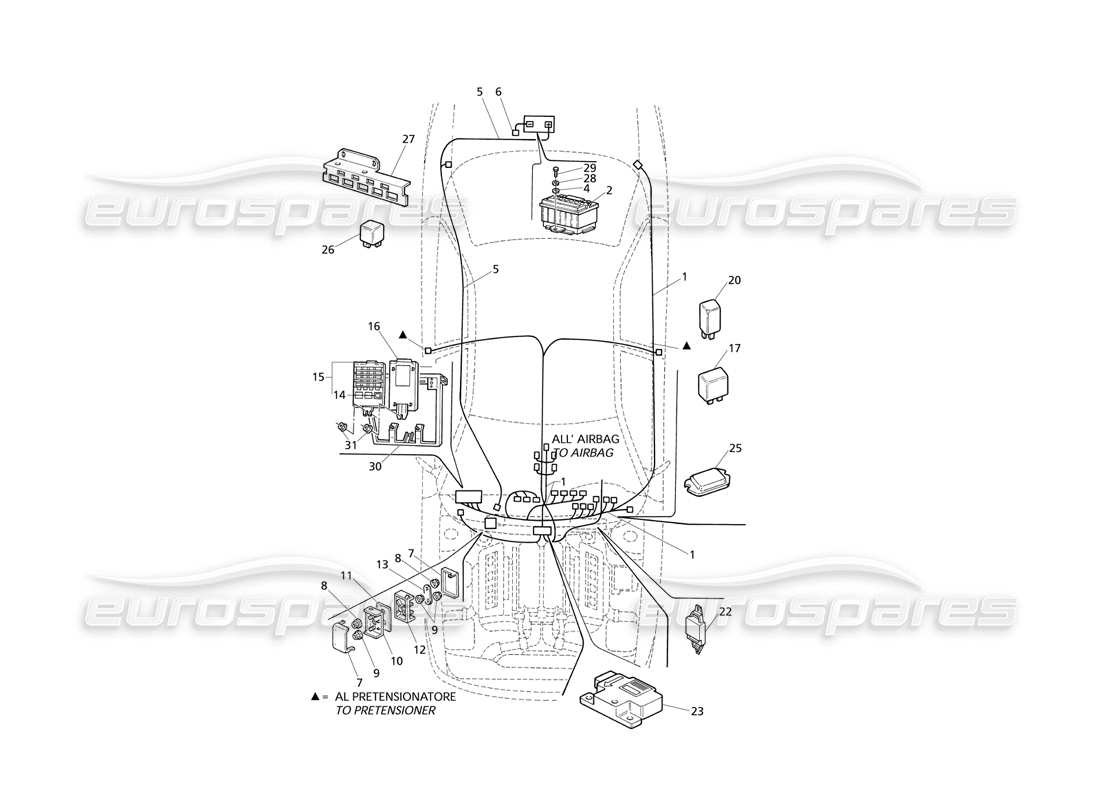 Maserati QTP V6 Evoluzione Elec. System: Dashboard and Battery Parts Diagram