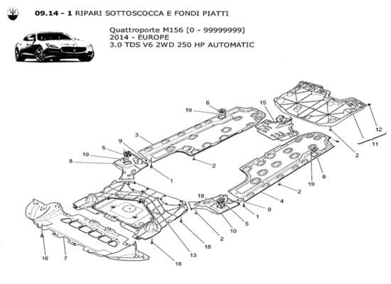 a part diagram from the Maserati QTP. V6 3.0 TDS 250bhp 2014 parts catalogue