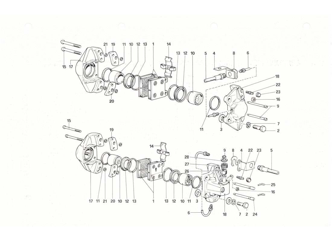 Ferrari 208 GTB GTS Calipers for Front and Rear Brakes Parts Diagram