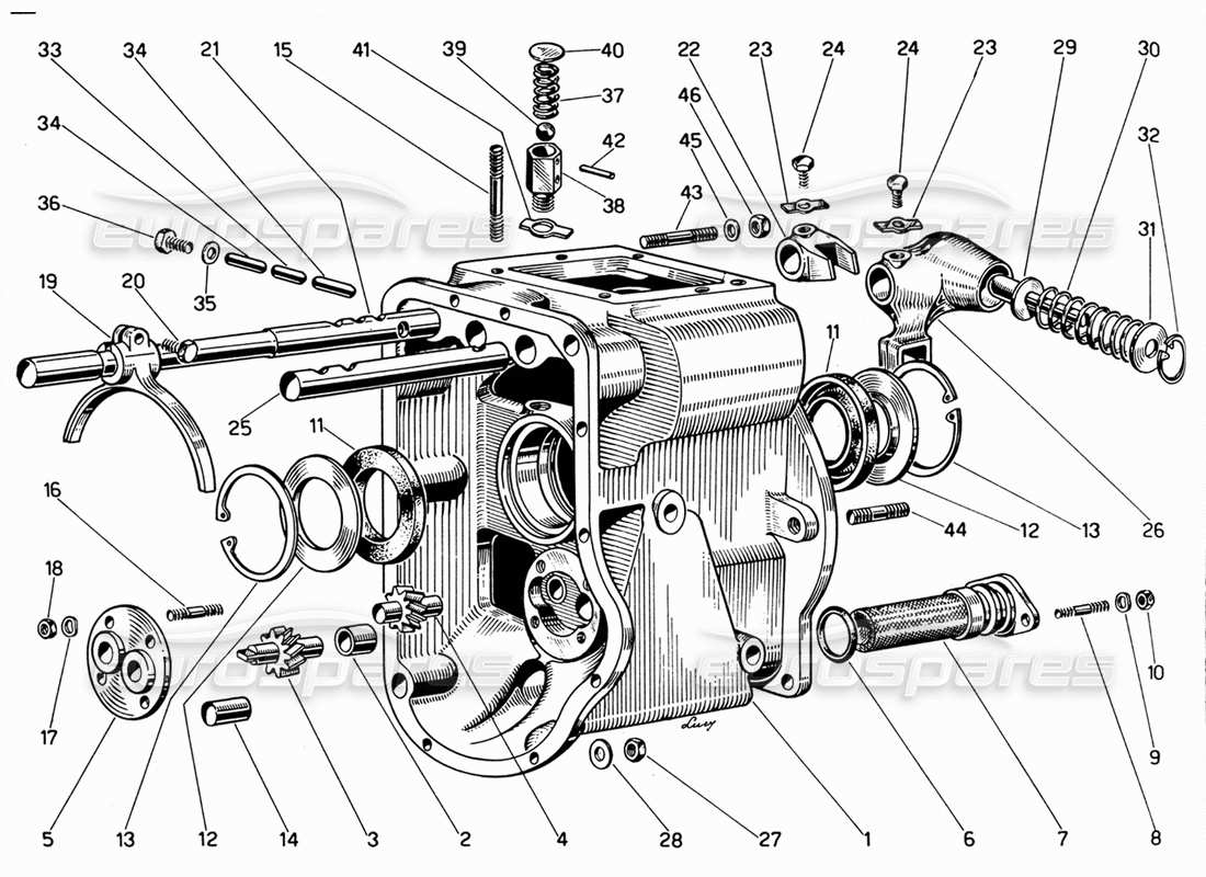 Ferrari 330 GT 2+2 Intermediate Gear Box Housing Parts Diagram