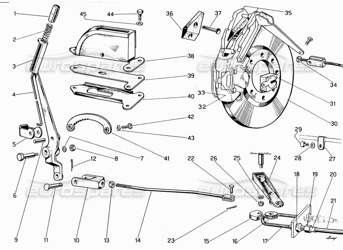 Ferrari 330 GT 2+2 Rear Brakes and Handbrake Parts Diagram