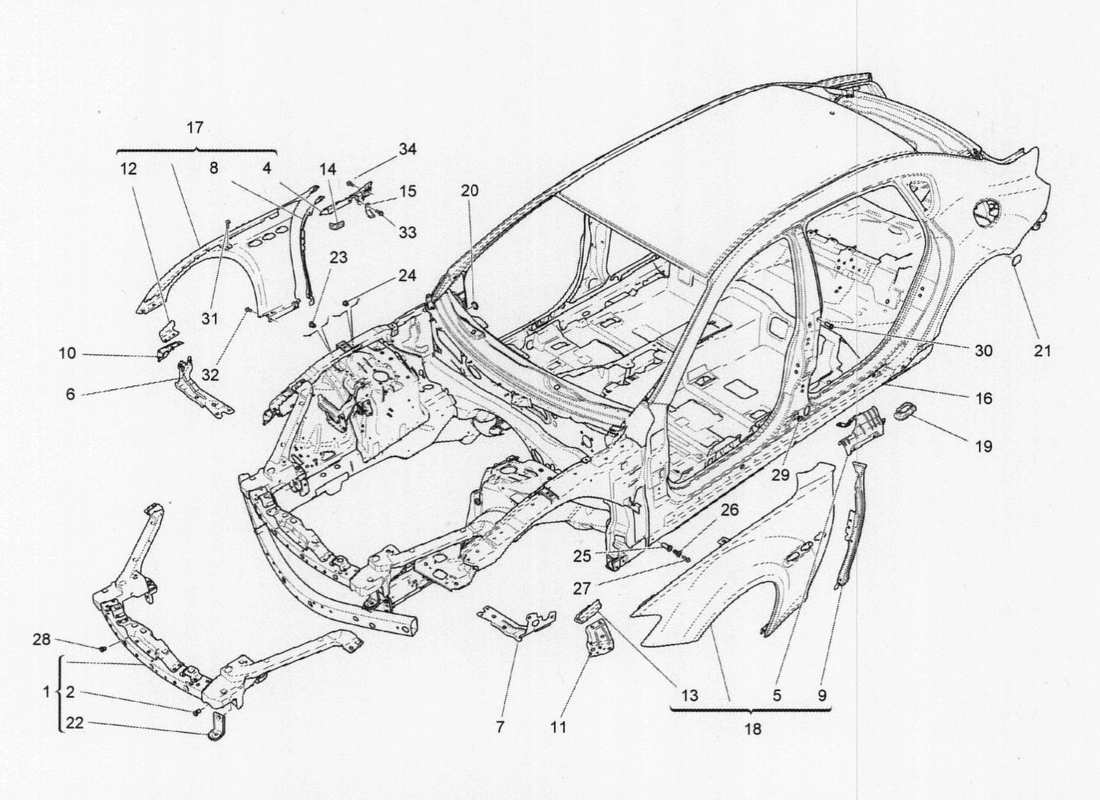 Maserati QTP. V6 3.0 TDS 275bhp 2017 Bodywork And Front Outer Trim Parts Diagram