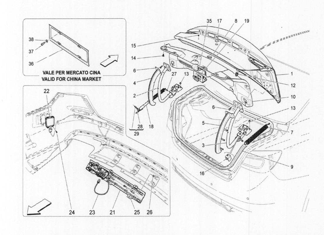 Maserati QTP. V6 3.0 TDS 275bhp 2017 REAR LID Parts Diagram