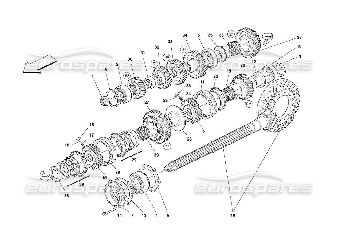 Ferrari 550 Maranello Lay Shaft Gears Parts Diagram