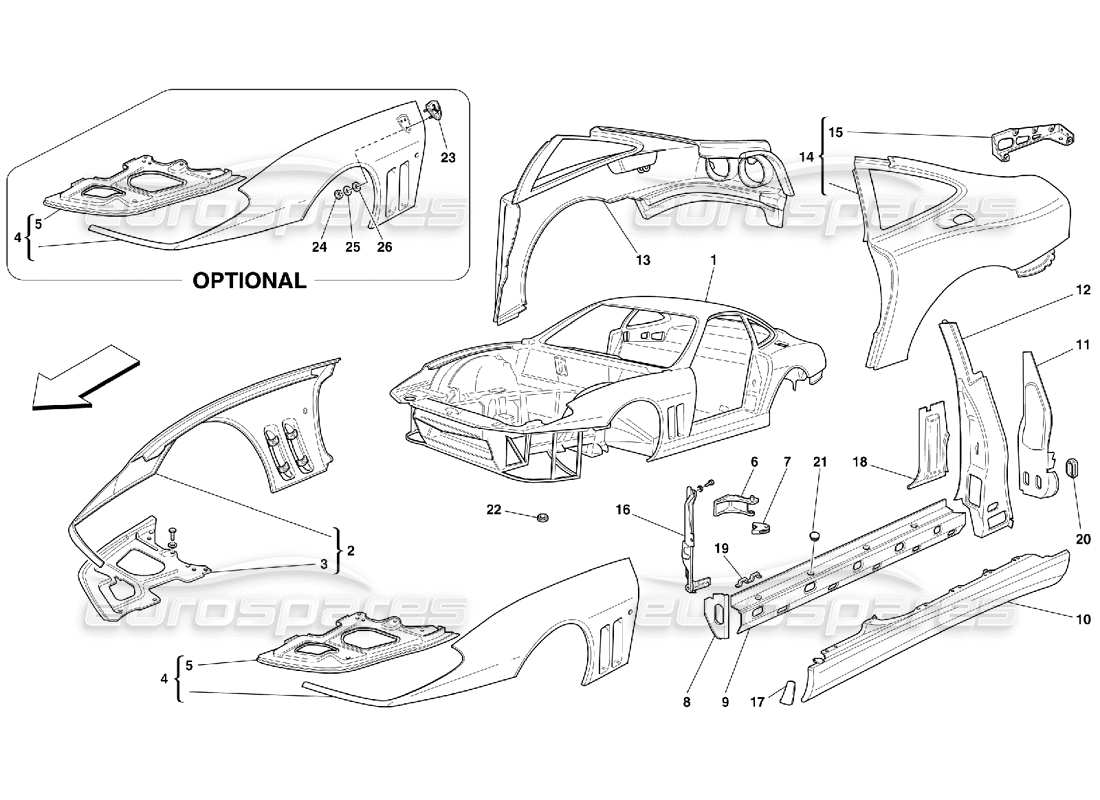 Ferrari 550 Maranello Body - Inner Trims Part Diagram