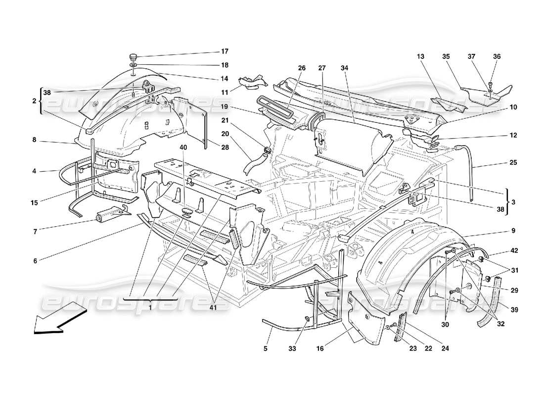 Ferrari 550 Maranello Front Structures and Components Parts Diagram