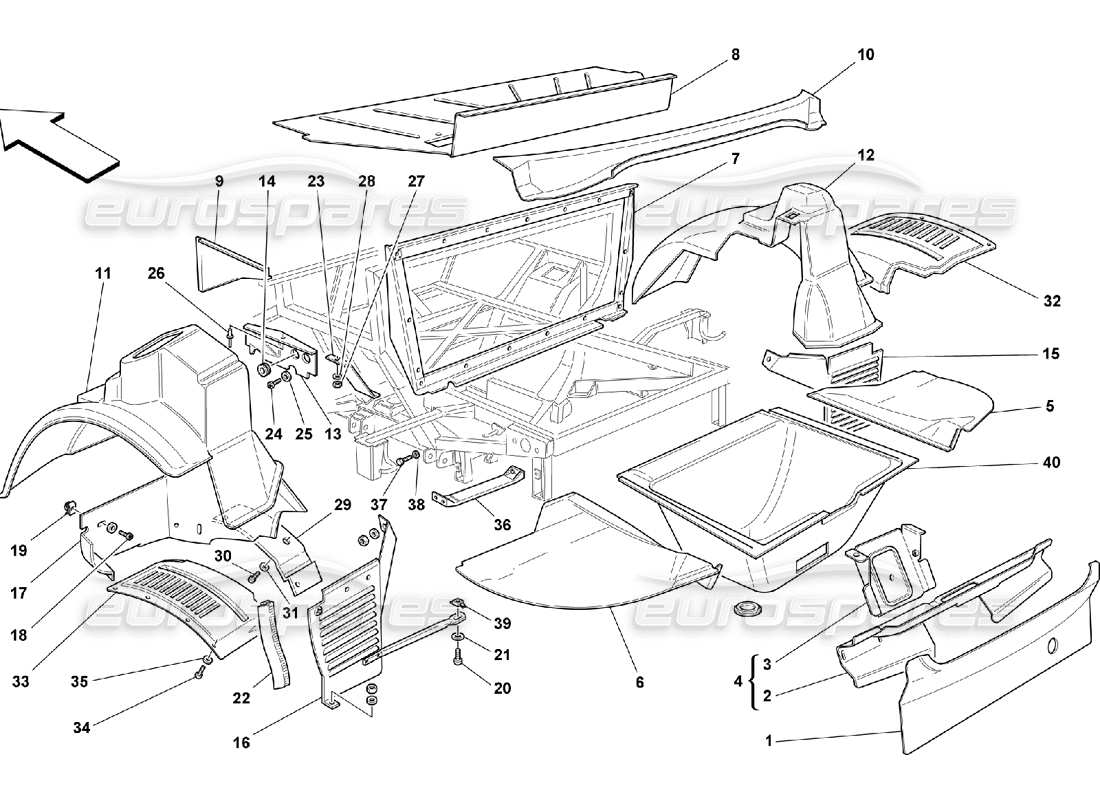 Ferrari 550 Maranello Rear Structures and Components Part Diagram
