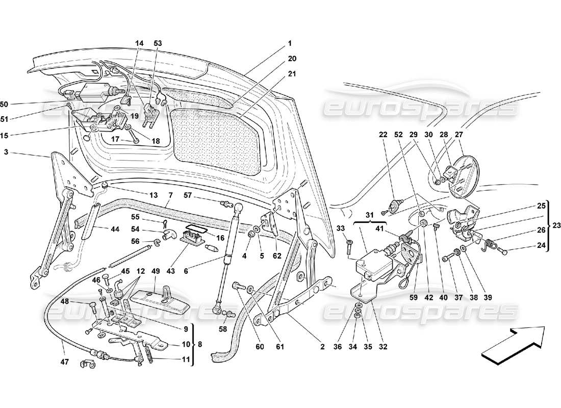 Ferrari 550 Maranello Boot Door and Petrol Cover Parts Diagram