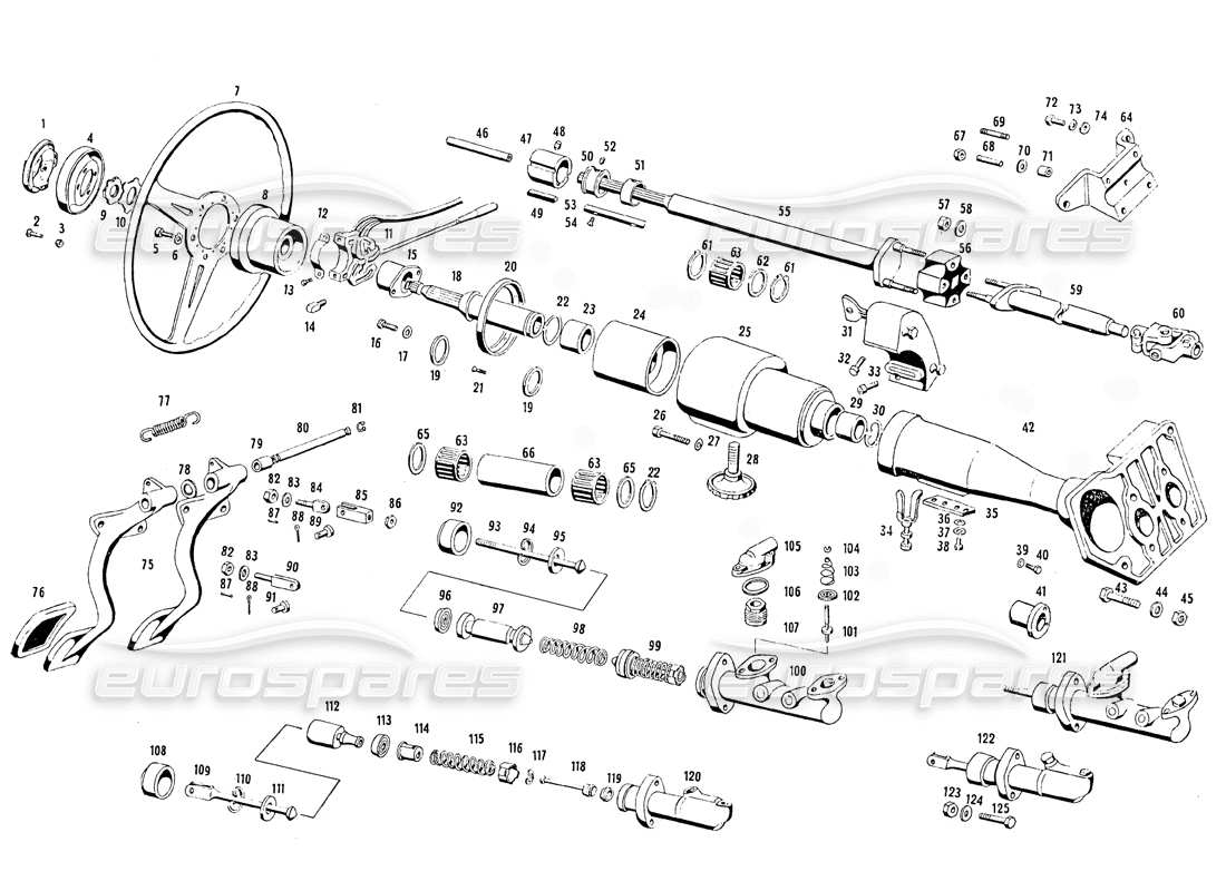 Maserati Mistral 3.7 Steering Parts and Pedals Parts Diagram