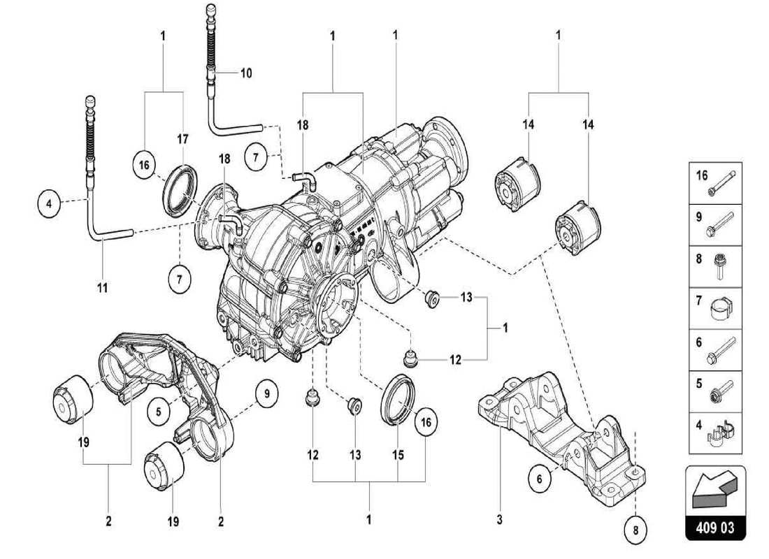 Lamborghini Centenario Spider front axle differential Parts Diagram