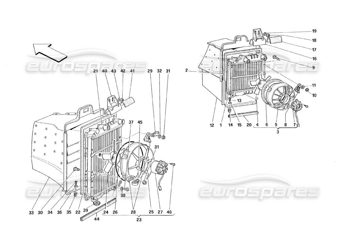 Ferrari 348 (1993) TB / TS Cooling System Radiators Parts Diagram